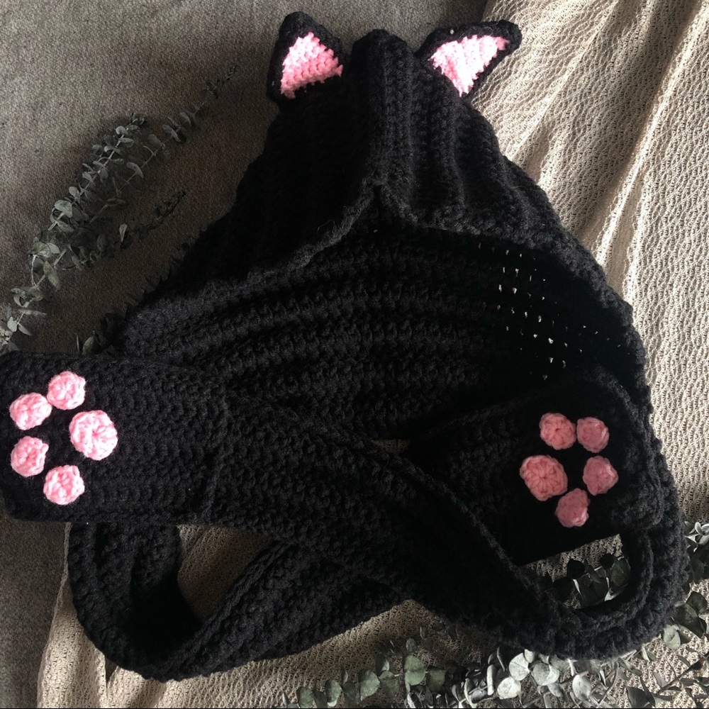 Cosplay Knit Hat Scarf Black Cat